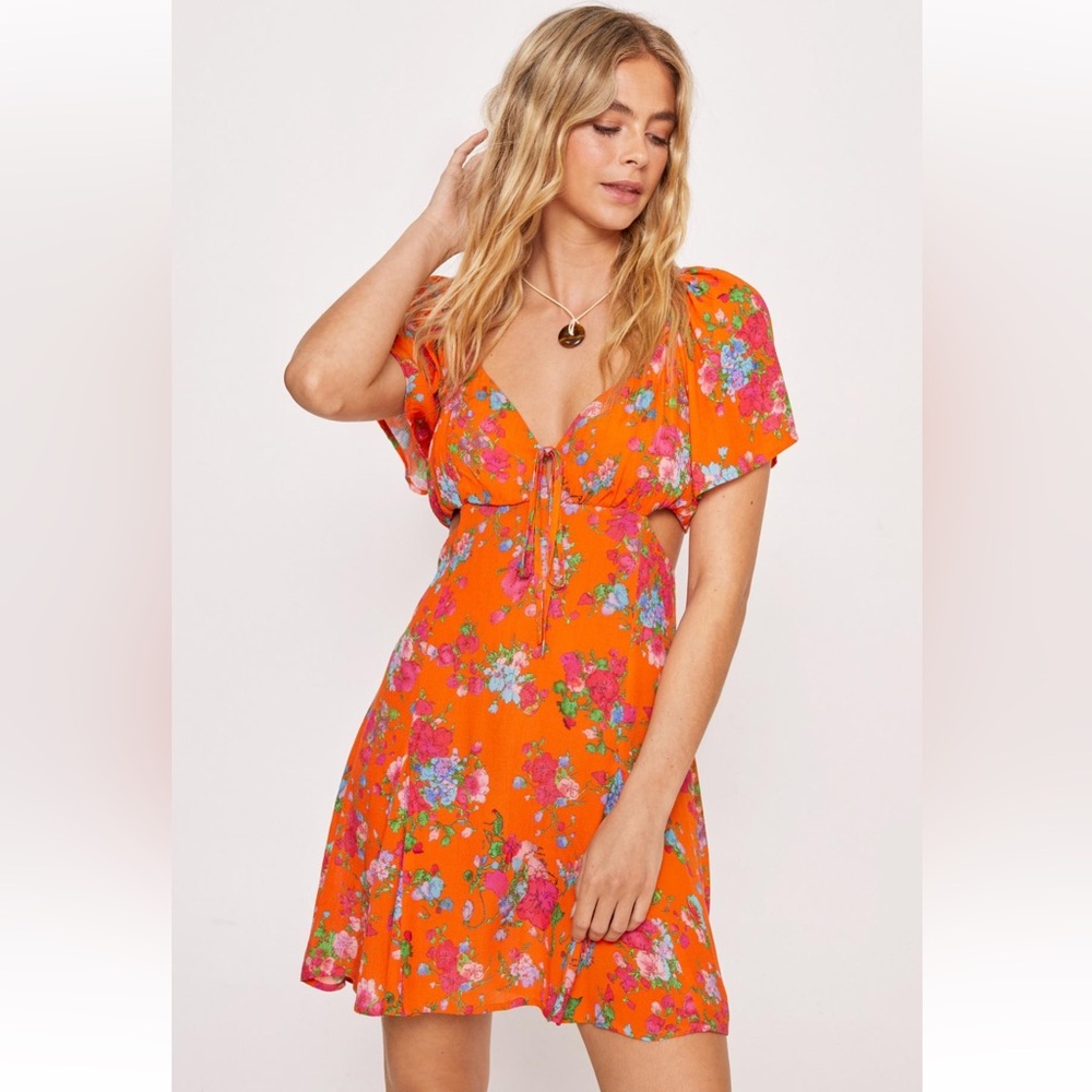 NWT! Nastygal Bright Floral Tie Front Cut Out Skater Dress